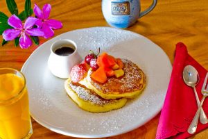 pancakes with orange juice and coffee