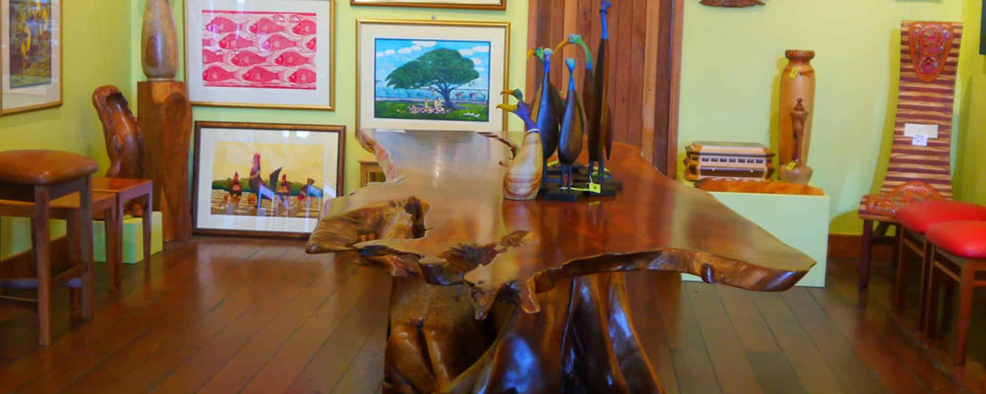 wooden table in gallery