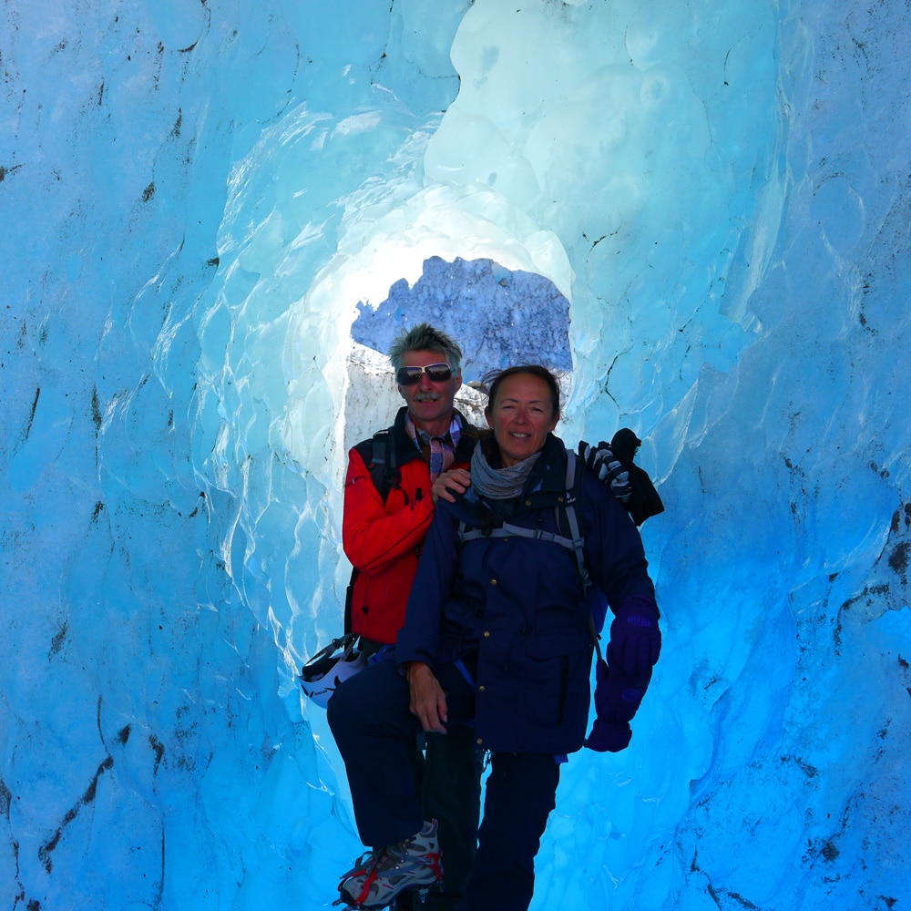 adele and josef standing in glacier